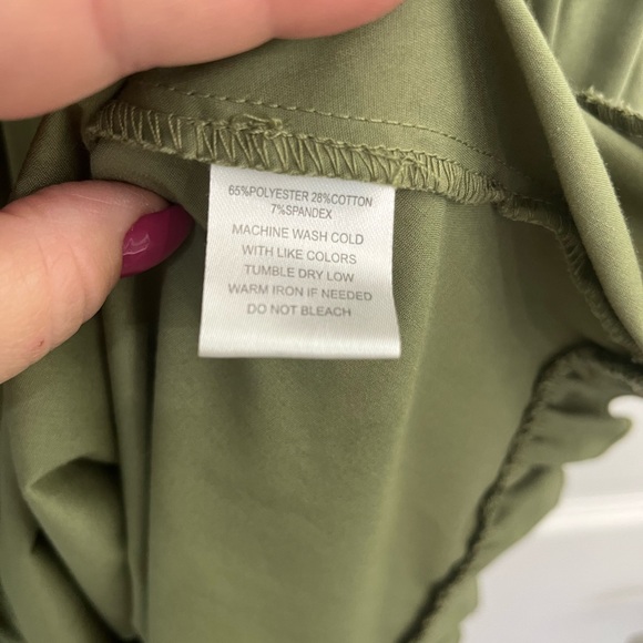 NWOT Just Found Women's XL Olive Green Boho/Peasant Puff Ruffle Sleeve Dress - Picture 4 of 5